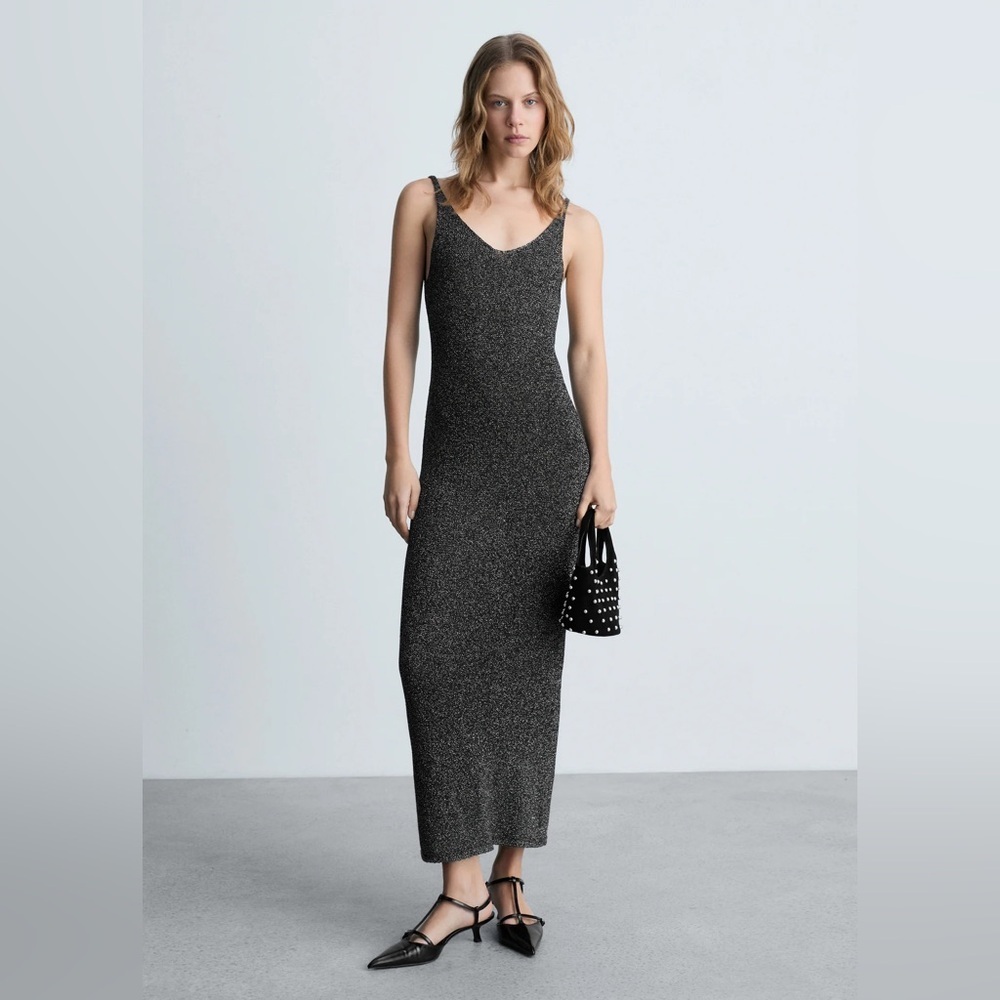 Mango black lurex knitted dress NWT
